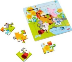 HABA 303767 Holzrahmen-Puzzle 9 Teile - Tierfreunde